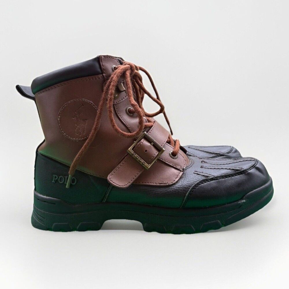 Polo Ralph Lauren Colby Boys Youth Size 5 Brown Green Duck Boot Buckle Lace